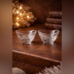 VINTAGE Elegant Pair of Etched Roses Clear Crystal Taper Candle Holders